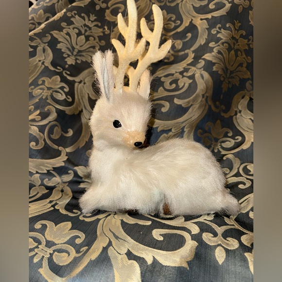 Winter Snow White REINDEER Furry Christmas Holiday Decor - Picture 1 of 9